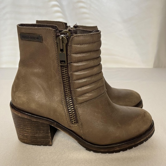 Harley-Davidson Boots Womens 9 Brown Leather Ankle Moto Chunky Heel Double Zip - Picture 5 of 16